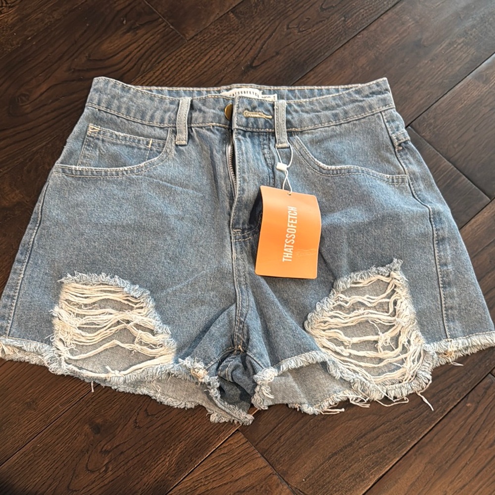 Light Blue Distressed Jean Shorts High-Waisted